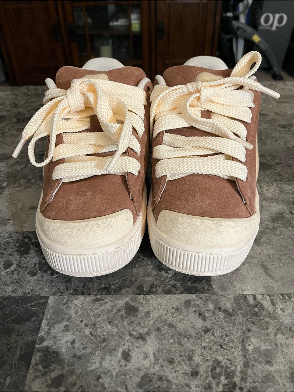Brown and Cream Suede Sneakers